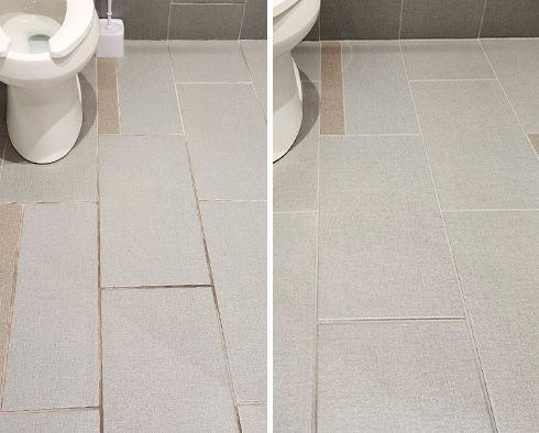 Porcelain Tile Floor Before and After a Grout Sealing in Charlotte