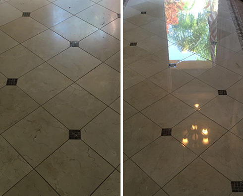 Floor Before and After a Stone Polishing in Charlotte, NC
