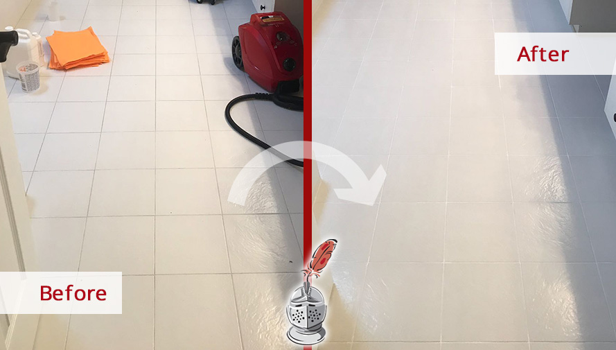 Before and After Picture of a Bathroom Floor Grout Cleaning Service in Charlotte, North Carolina