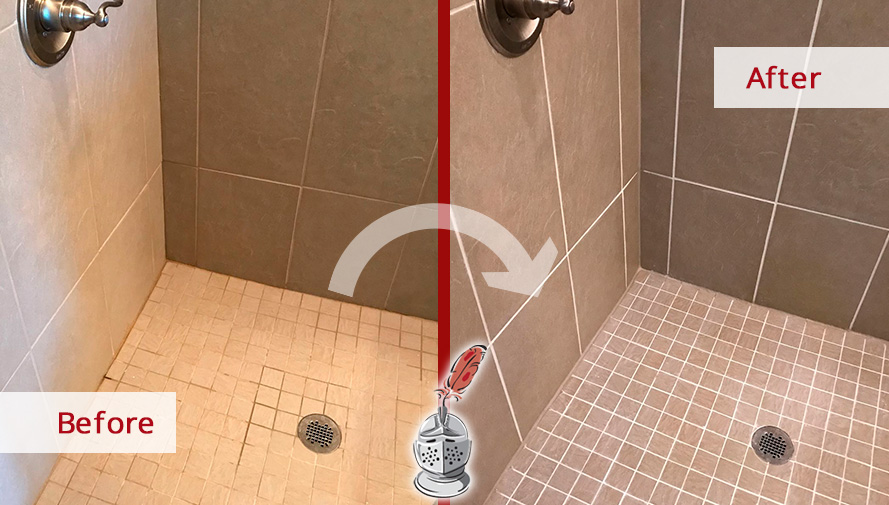 Before and After Picture of a Shower Grout Sealing in Mooresville, North Carolina