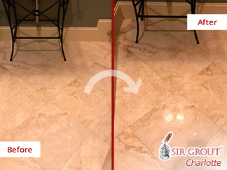 Before and After Picture of a Travertine Floor Stone Polishing Service in Hilton Head Island, SC