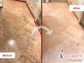 Before and After Picture of a Natural Floor Stone Cleaning Service in Charlotte, NC