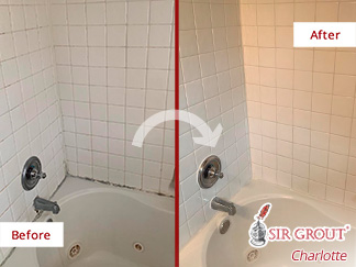 Image of a Shower Before and After Our Professional Tile Cleaning in Matthews, NC