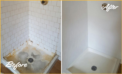 Before and After Picture of a Shower Plagued with Mold