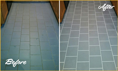 Picture of Dirty Slate Floor Before and After Grout Cleaning