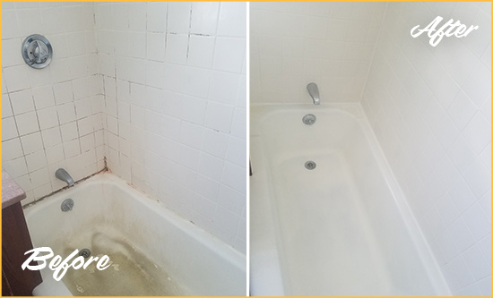 Before and After Picture of a Harrisburg Bathtub Caulked to Repair Cracks