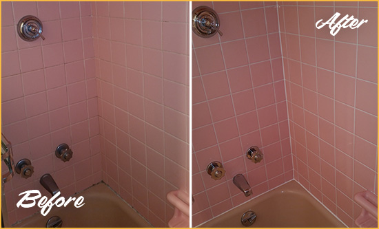 Before and After Picture of a Fort Mill Bathtub Caulked to Eliminate Mold