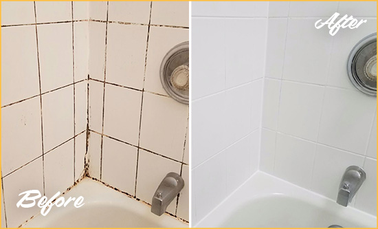 Before and After Picture of a Harrisburg Tub Caulked to Remove and Avoid Mold