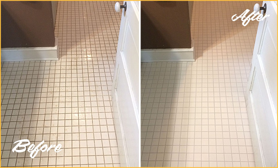 Before and After Picture of a Marvin Bathroom Floor Sealed to Protect Against Liquids and Foot Traffic