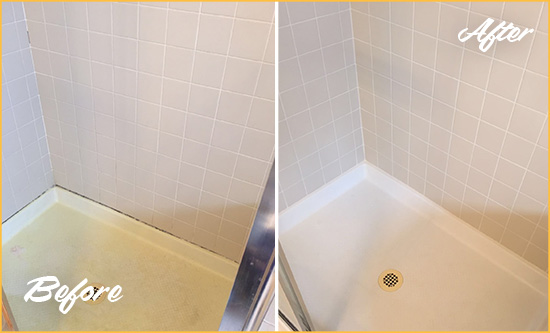 Before and After Picture of a Waxhaw Shower Sealed to Remove and Protect Against Mold