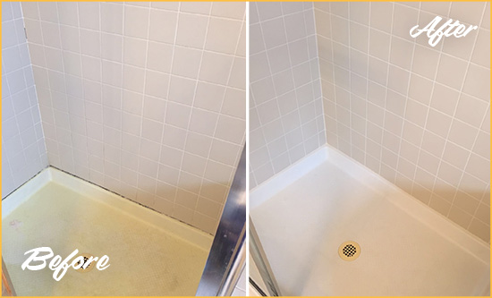 Before and After Picture of a Harrisburg Shower Sealed to Remove and Protect Against Mold