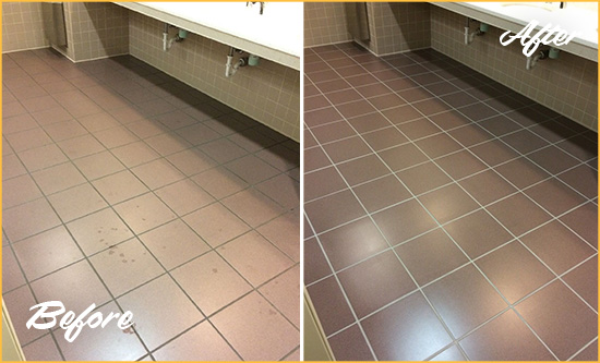 Before and After Picture of a Indian Land Restroom Sealed to Help Protect Against Scratches