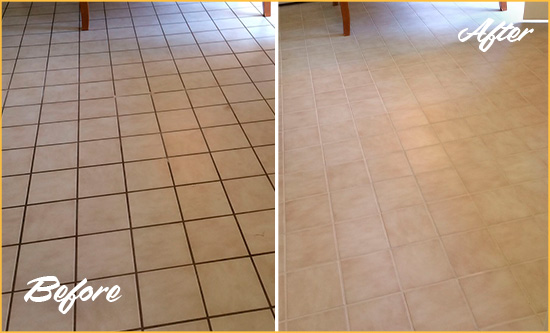Before and After Picture of Marvin Ceramic Tile Grout Cleaned to Remove Dirt