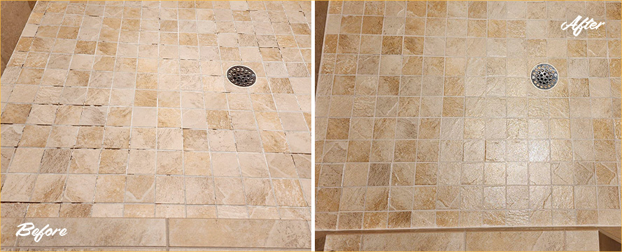 Shower Floor Restored by Our Tile and Grout Cleaners in Charlotte, NC