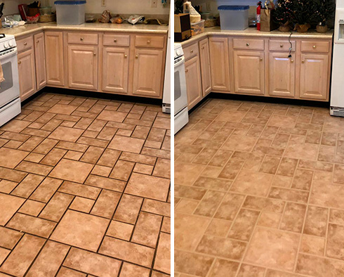 Kitchen Floor Before and After a Grout Sealing in Davidson