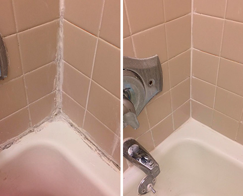 Shower Joints Before and After Our Caulking Services in Huntersville