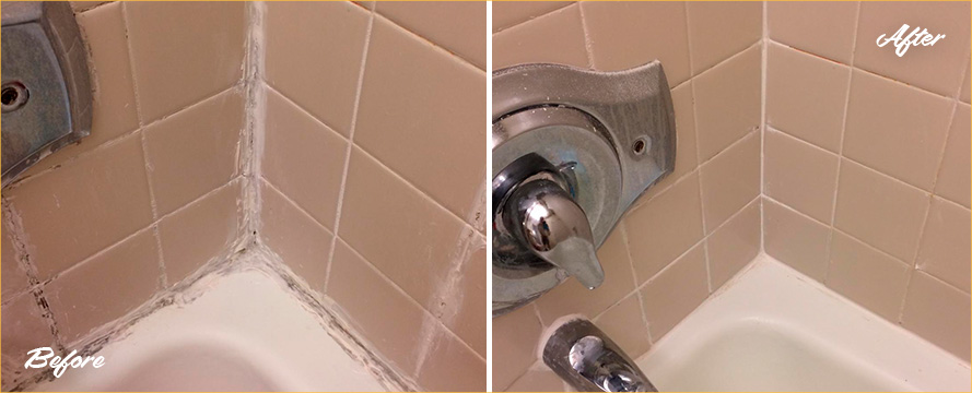 Shower Joints Before and After Our Caulking Services in Huntersville