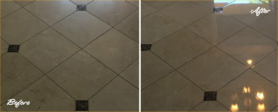 Floor Before and After a Fantastic Stone Polishing in Charlotte, NC