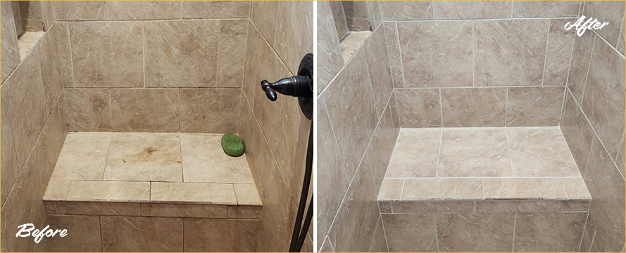 Shower Walls and Corner Joints Before and After a Grout Sealing in Charlotte