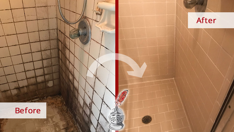 Before and After Picture of a Tile Cleaning Service in Matthews, NC