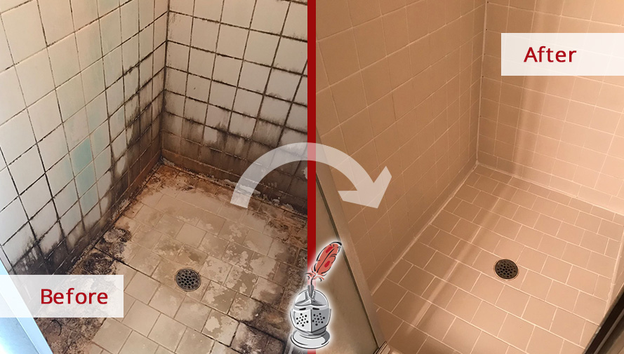 Before and After Picture of a Shower Tile Cleaning Service in Matthews, NC