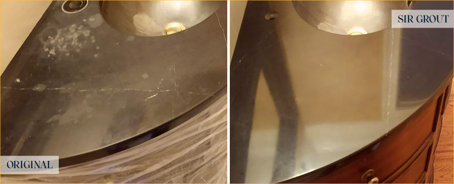 Vanity Top Before and After a Flawless Stone Polishing in Charlotte, NC