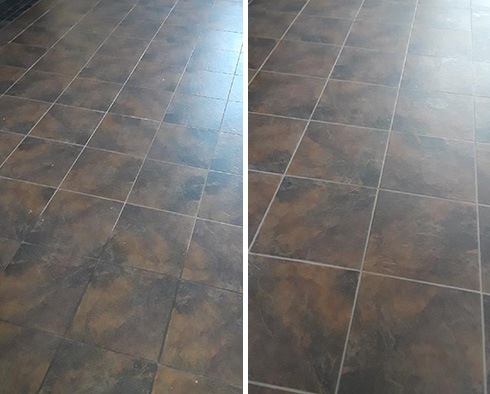 Floor Before and After a Grout Sealing in Fort Mill, SC