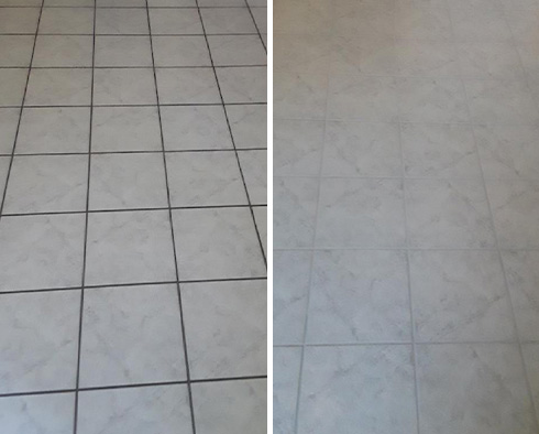 Floor Before and After a Grout Cleaning in Cornelius, NC