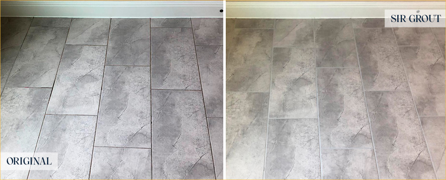 Floor Before and After an Excellent Grout Cleaning in Cornelius, NC