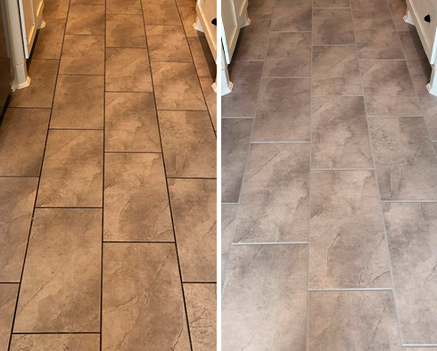 Floor Before and After a Grout Cleaning in Cornelius, NC