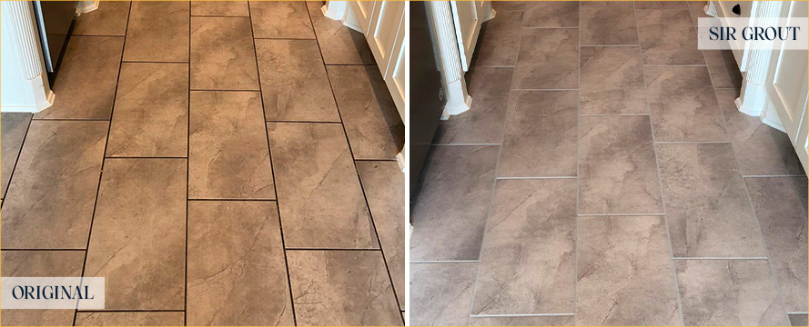 Floor Before and After a Flawless Grout Cleaning in Cornelius, NC