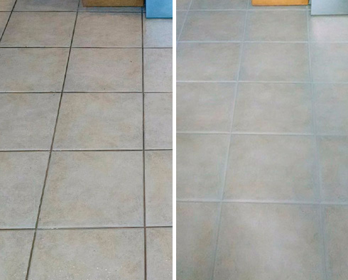 Floor Before and After a Grout Cleaning in Cornelius, NC