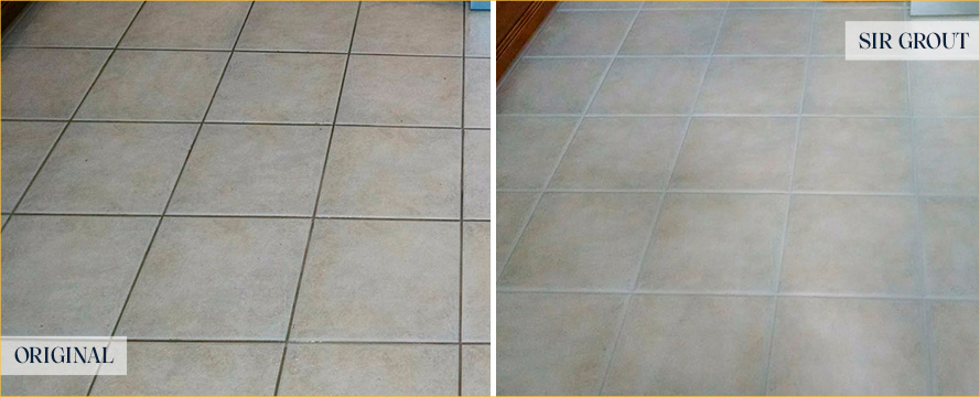 Floor Before and After a Superb Grout Cleaning in Cornelius, NC
