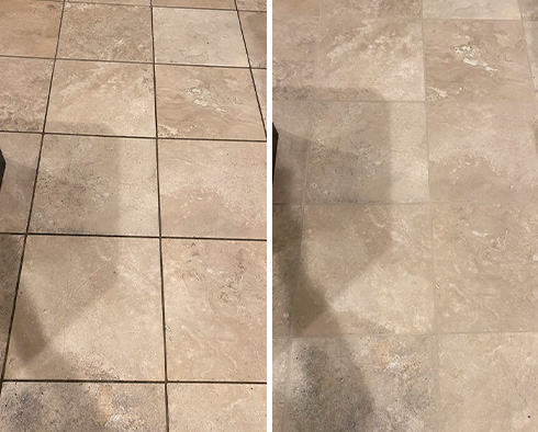 Floor Before and After a Grout Cleaning in Matthews, NC