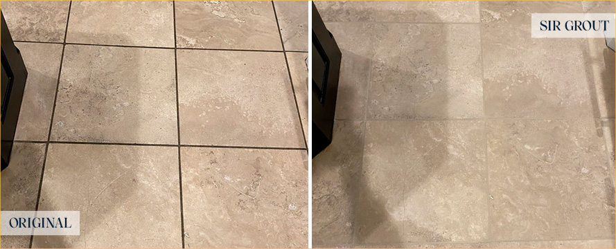 Floor Before and After an Excellent Grout Cleaning in Matthews, NC
