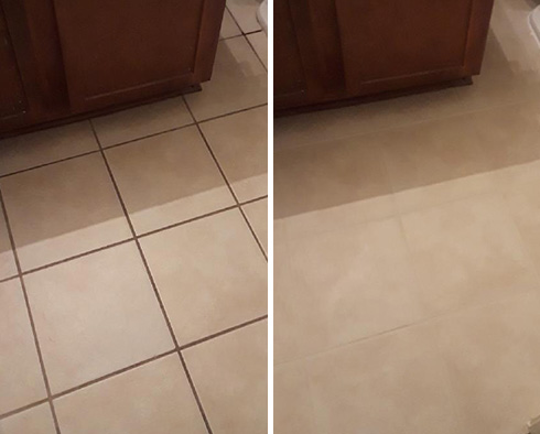 Floor Before and After a Grout Cleaning in Cornelius, NC