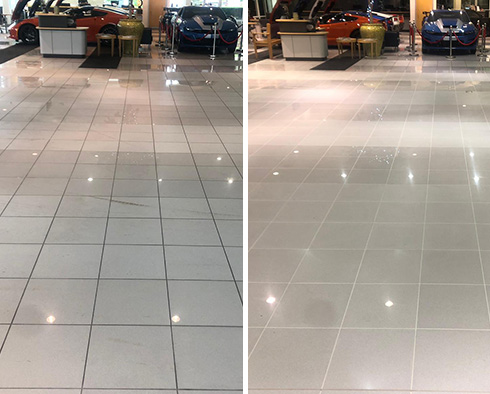 Hall Floor Before and After a Tile Cleaning in Cornelius