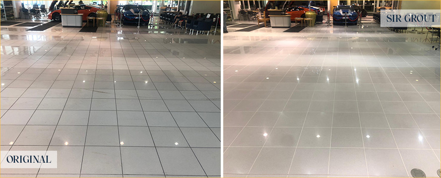 Hall Floor Before and After a Tile Cleaning in Cornelius
