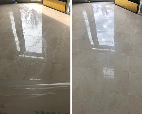 Entryway Floor Before and After a Stone Honing in Matthews
