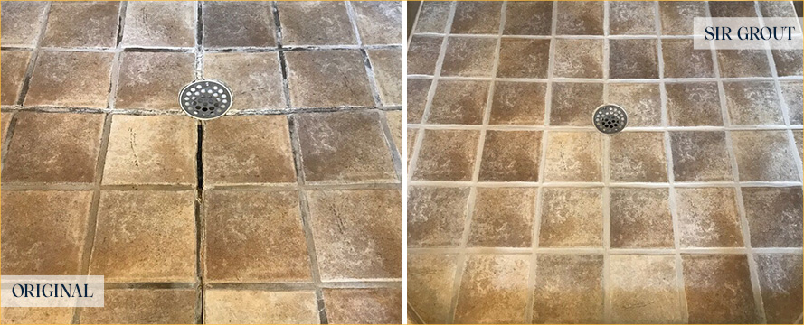 Shower Floor Before and After Our Caulking Services in Davidson