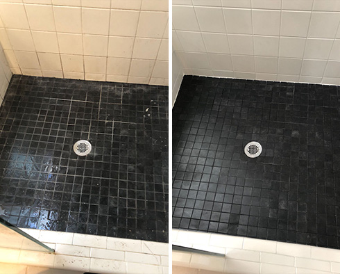 Shower Floor and Seams Before and After a Tile Cleaning in Matthews