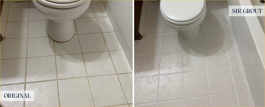 Bathroom Floor Before and After a Grout Cleaning in Huntersville