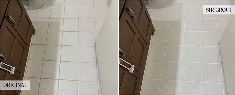 Tile Floor Before and After a Grout Cleaning in Huntersville