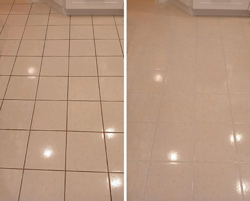 Kitchen Floor Before and After aGrout Sealing in Cornelius
