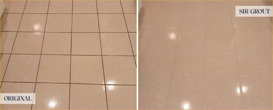 Kitchen Floor Before and After Grout Sealing in Cornelius