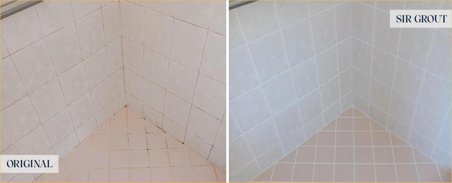 Tile Shower Before and After a Grout Cleaning in Matthews