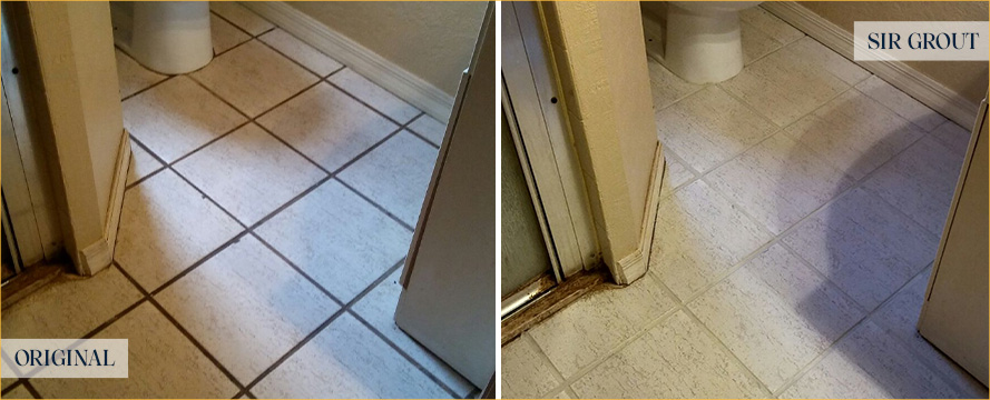 Bathroom Floor Before and After a Grout Cleaning in Davidson