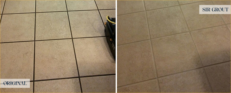 Kitchen Floor Before and After a Grout Cleaning in Davidson