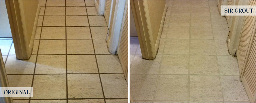Tile Floor Before and After a Grout Cleaning in Davidson