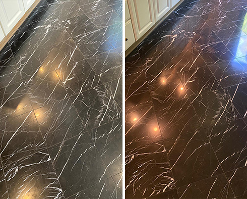 Marble Floor Before and After a Stone Polishing in Charlotte